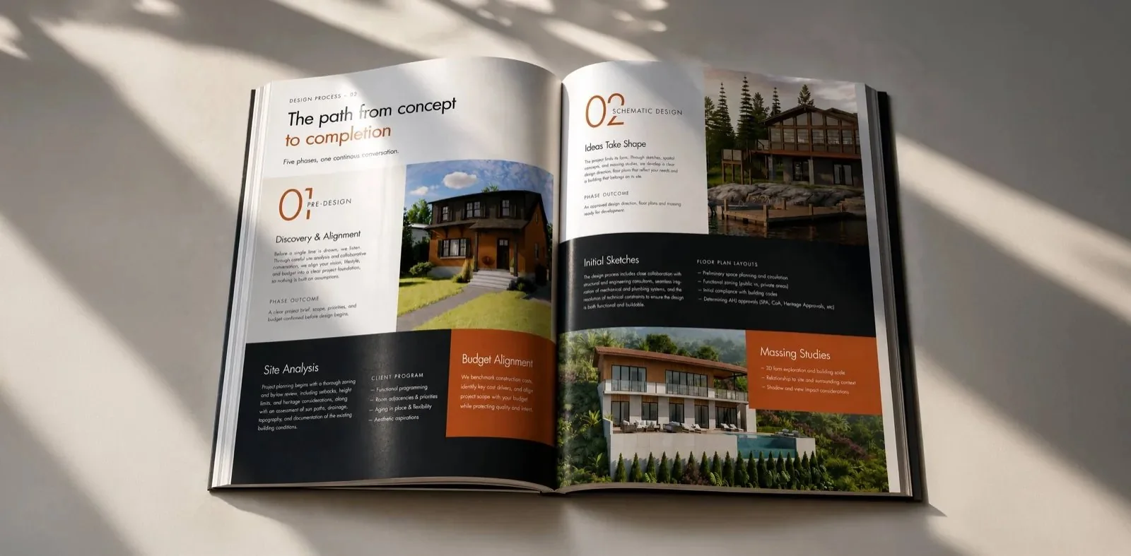 Open Crossman Group brochure showing The path from concept to completion