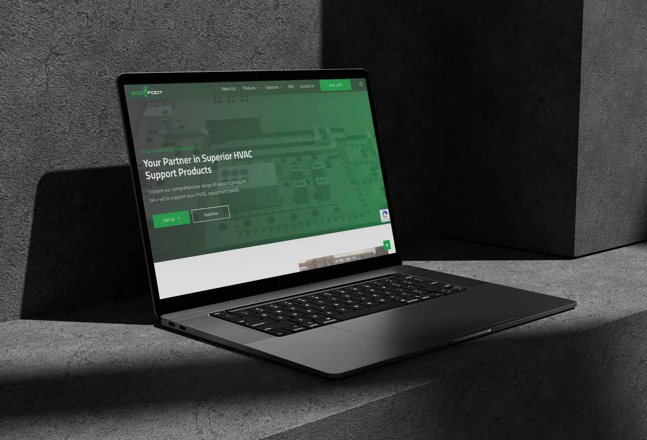 Ecofoot website on a laptop: Your Partner in Superior HVAC Support Products